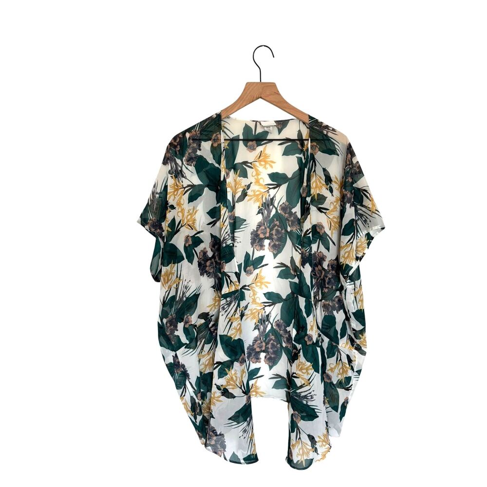 Sonoma Floral Duster Swimsuit Cover Boho Kimono Green Yellow Maroon OS